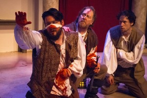 Stop in the name of love! L-R: Noah Luce, John Clark, and Danny Herter in GreenStage's Hard Bard production of John Webster's The Duchess of Malfi. Photo by Ken Holmes.