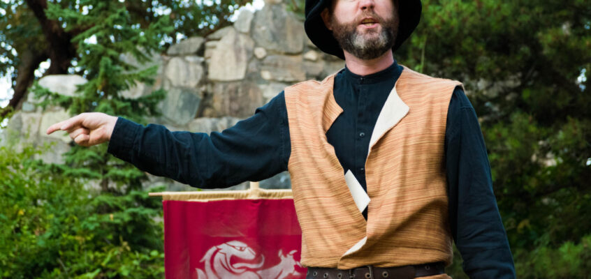 Pisanio says, "Go see a play!"