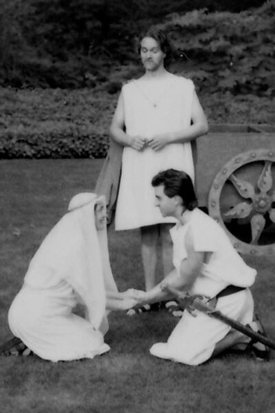James Burke (standing), Erin Day, and Patrick Vest in Pericles