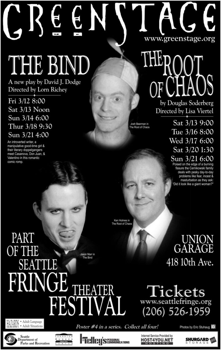Fringe Festival poster from 1999. Four different posters were used. This one features Josh Beerman, Jason Marr, and Ken Holmes