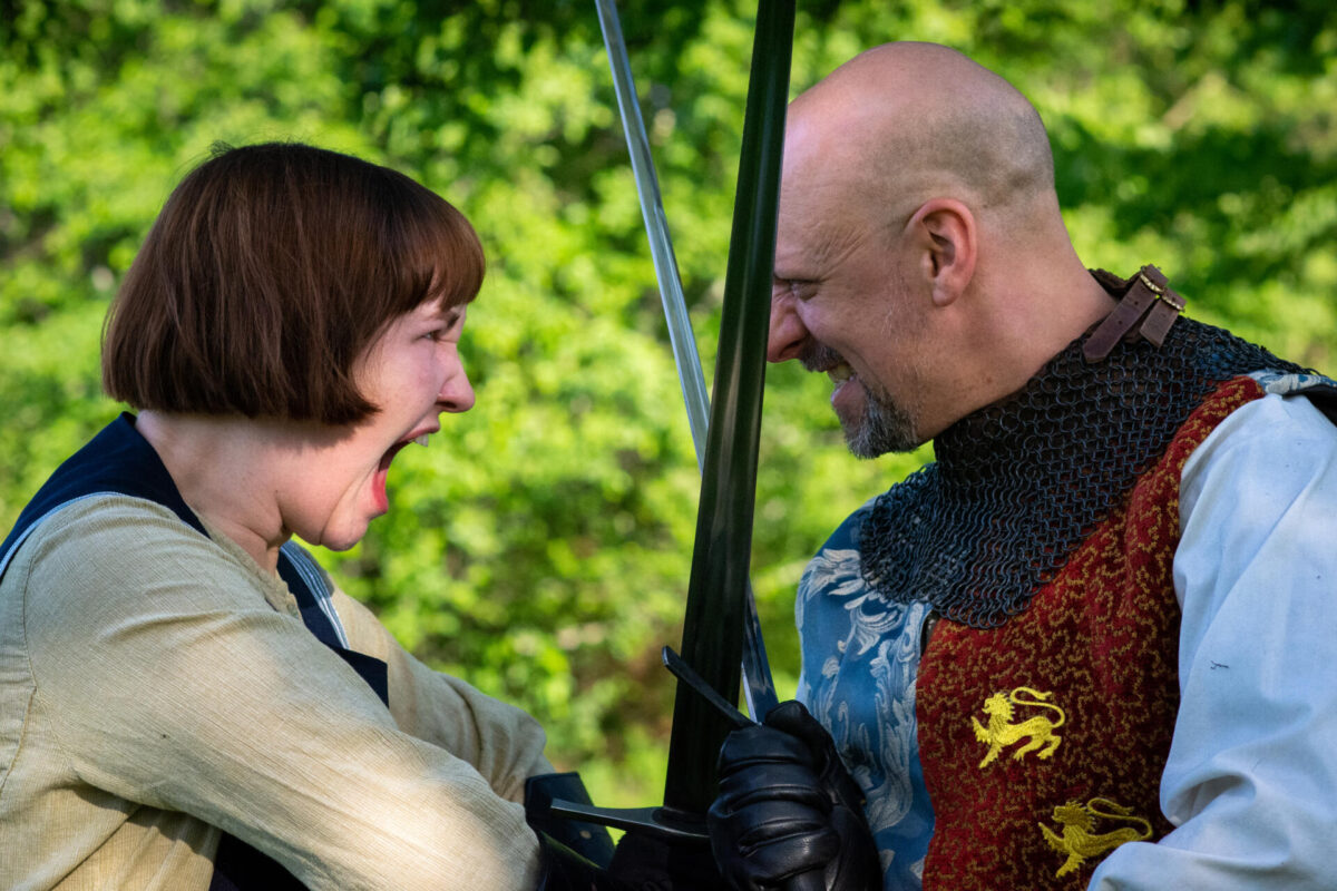 Ariel Rose as Joan de Pucelle and Daniel Wood as Lord Talbot
