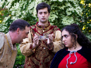 Matthew Gilbert as York, Matthew Fisher as Henry VI, Raya Tuffaha as Margaret. Photo by Ken Holmes