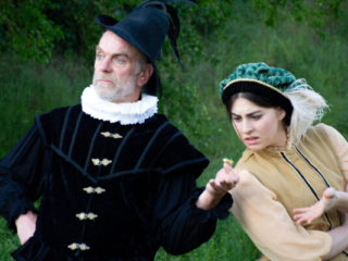 Tweflth Night 2024 Tony Driscoll as Malvolio and Jasmine Neshama Harrick as Viola. Photo by Ken Holmes