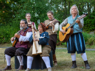 Marc "Mok" Moser, Olivia Ockey Goodwin, Molly Kaleo Bauckham, Katie Dreessen, Sean Patrick Taylor. 2024 Twelfth Night by GreenStage. Photo by Ken Holmes. Photo by Ken Holmes.
