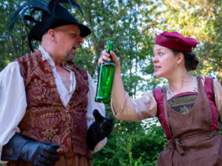 Daniel Wood, Olivia Ockey Goodwin. 2024 Twelfth Night by GreenStage. Photo by Ken Holmes. Photo by Ken Holmes.